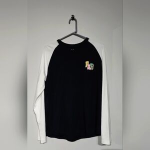 New Psycho Bunny Fulton Black White Fine Cotton Crew-Neck Raglan Long Sleeve Boy